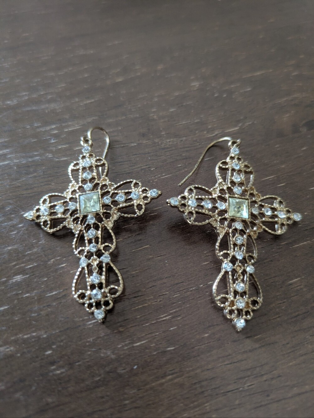 Cross Drop Earrings with Crystals